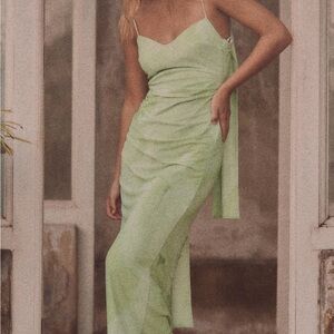 Zara Green Tulle Midi Dress with Scarf